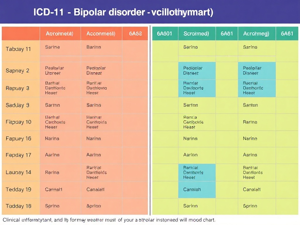 Tabla códigos CIE-11 6A60-6A6Y trastorno bipolar para psicólogos