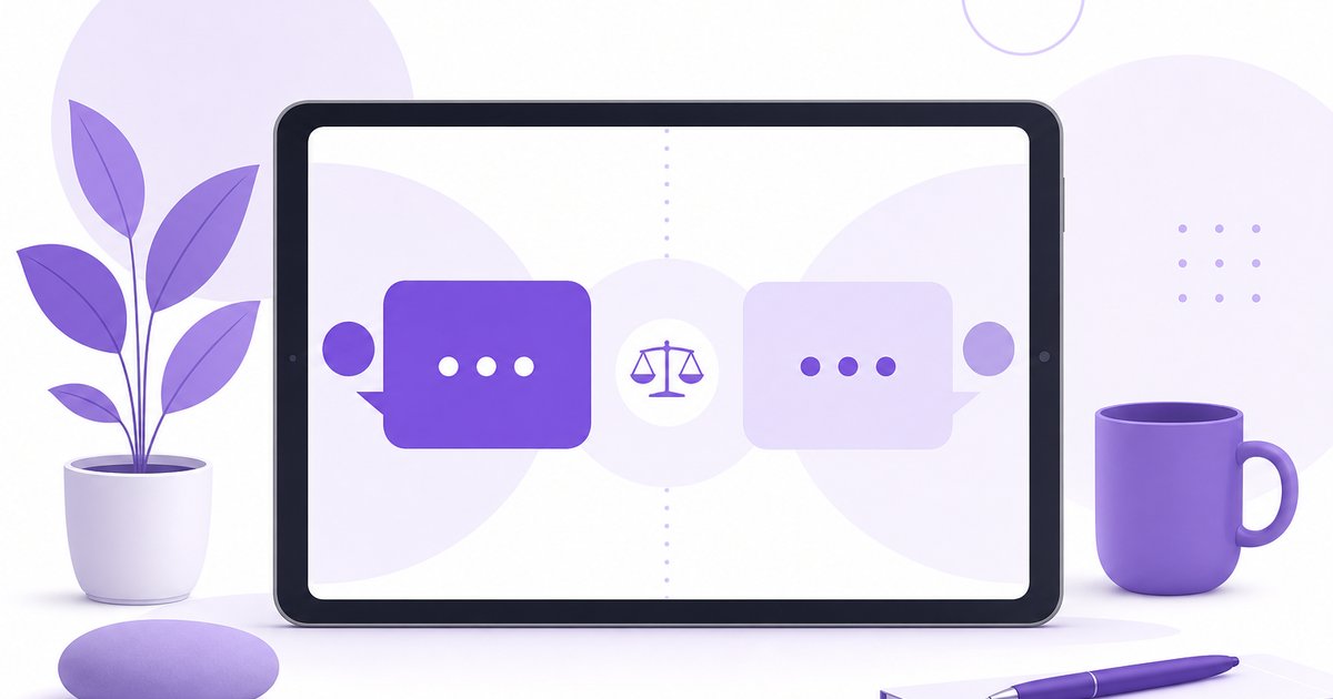 Ilustración de comunicación asertiva en consulta psicológica con diálogo equilibrado
