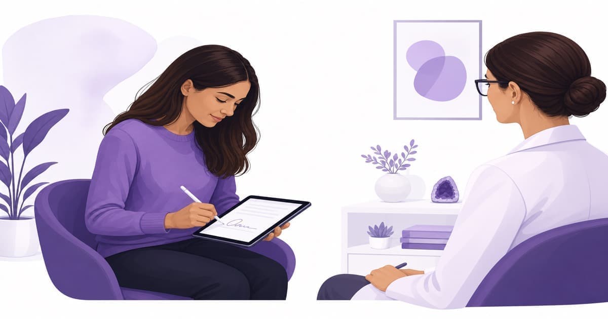 Formulario digital de consentimiento informado firmado en tablet en consultorio