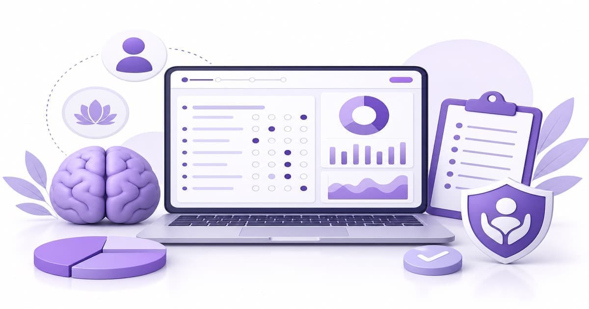 Inventario de Burnout de Maslach MBI en evaluación profesional digital púrpura