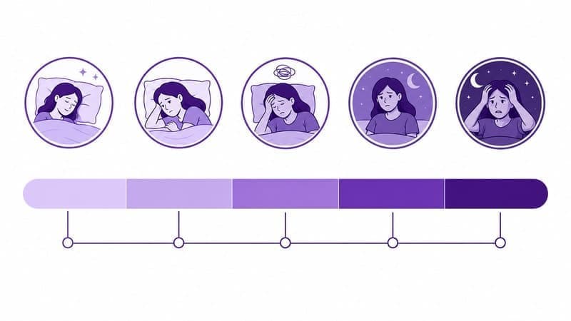 Gráfico de interpretación ISI escala 0-28, psicología clínica púrpura