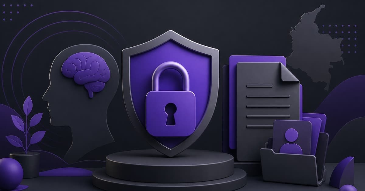 Ley 1581 protección de datos en tablet con interfaz clínica púrpura