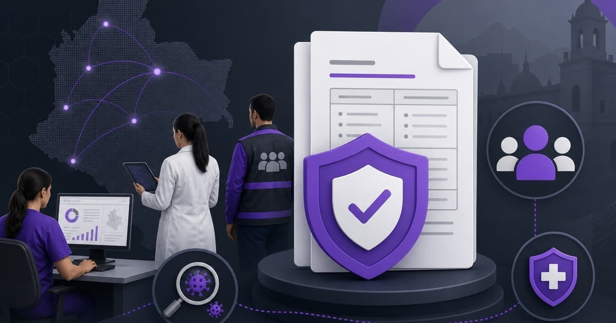 SIVIGILA vigilancia salud pública en tablet con interfaz clínica púrpura