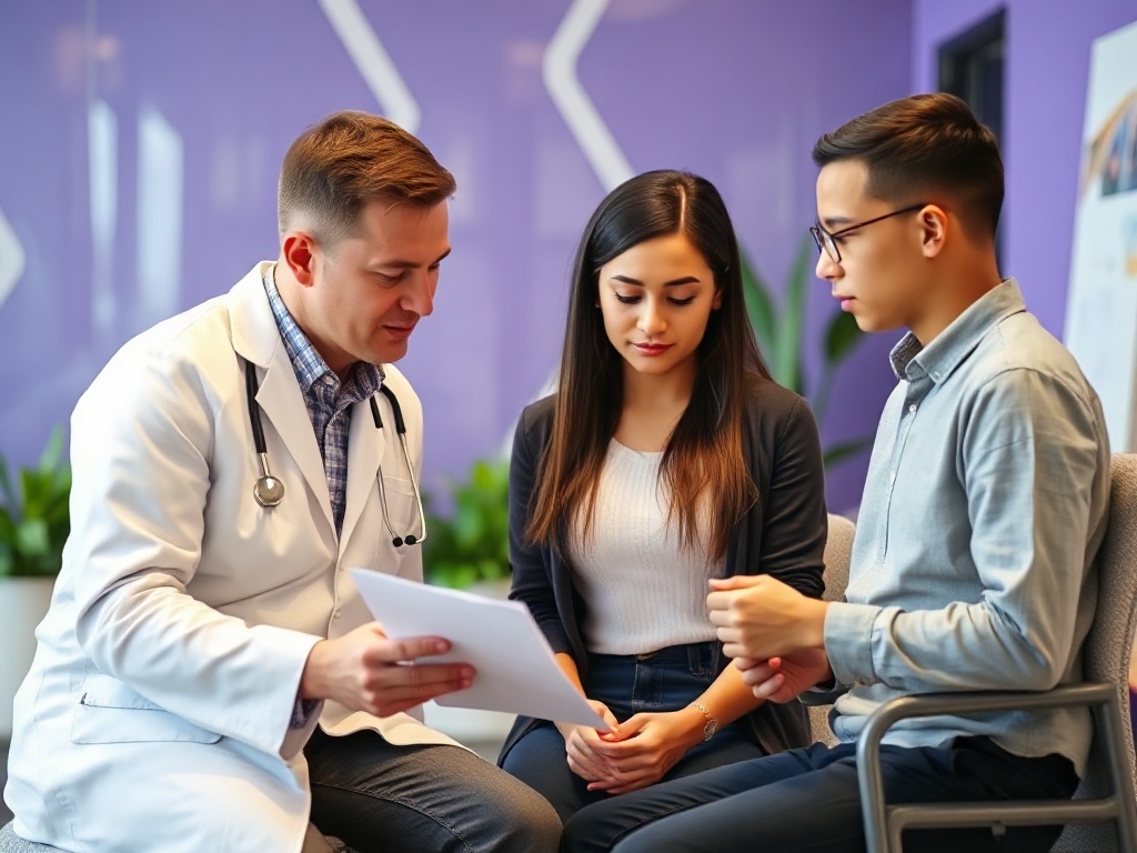 Psicólogo clínico aplicando test vocacional a adolescente en consulta